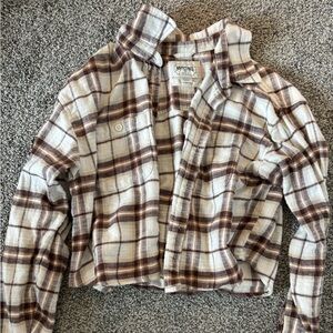 Cropped American Eagle Plaid Flannel Top